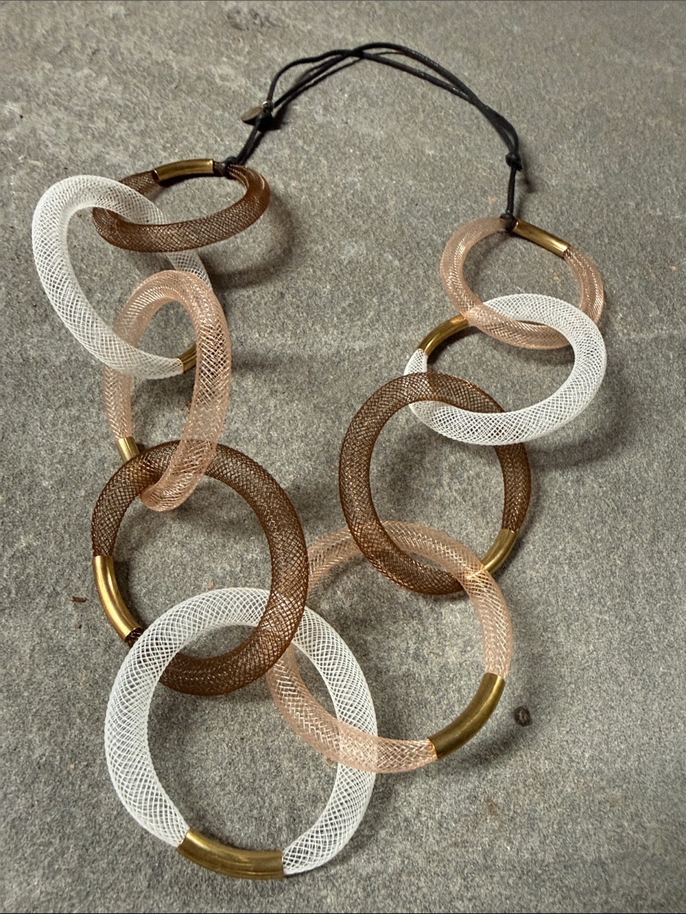 Adjustable Frances Valentine Mesh Necklace in White, Rose Gold & Brown